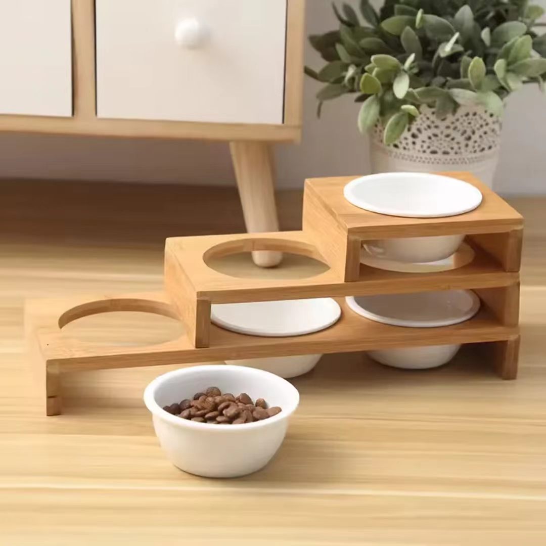 Elevated Cat Bowl with Wood Stand